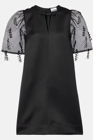 Ganni Abito corto in organza con ricami