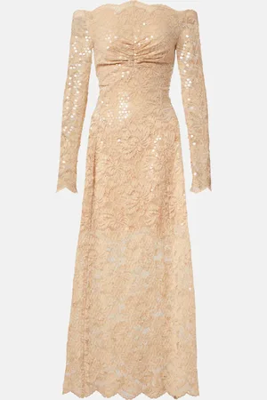 Paco rabanne Abito lungo in pizzo con scollo bardot