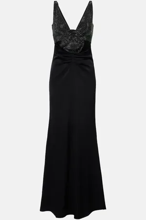 Roland Mouret Abito lungo in crêpe di raso con applicazione floreale