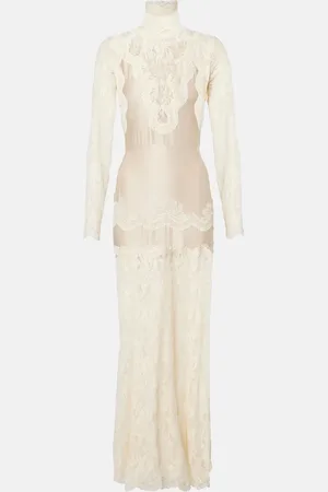 Paco rabanne Abito lungo in pizzo e jersey
