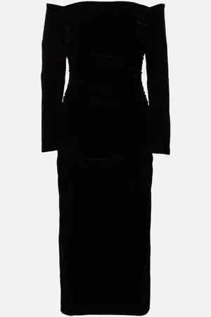Carolina Herrera Abito midi in velluto con scollo bardot