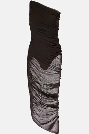 Norma Kamali Abito midi in mesh con ruches