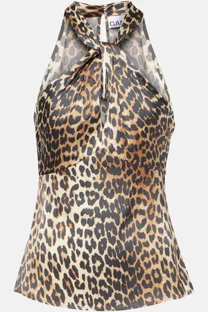 Ganni Top in raso con stampa leopardata