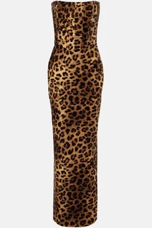 Ilkyaz Ozel Abito lungo Ambra con stampa leopardata