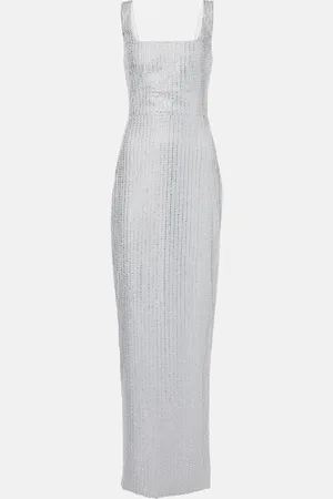 Rasario Abito lungo in chiffon con cristalli