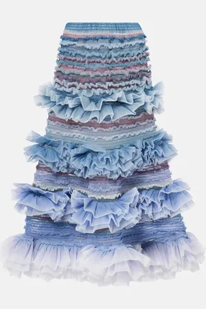 SUSAN FANG Gonna midi in tulle arricciato a righe