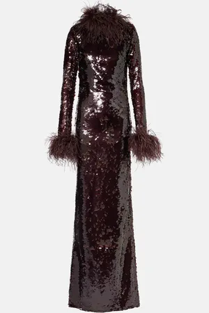 Ilkyaz Ozel Abito lungo Zouzou con paillettes e piume