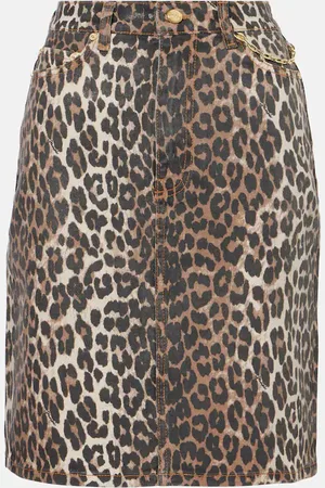 Ganni Gonna di jeans con stampa leopardata