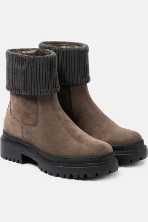 Brunello Cucinelli Stivaletti Chelsea in suede con monili
