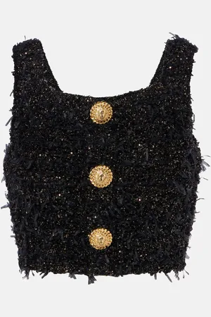 Balmain Top cropped in tweed con lamé