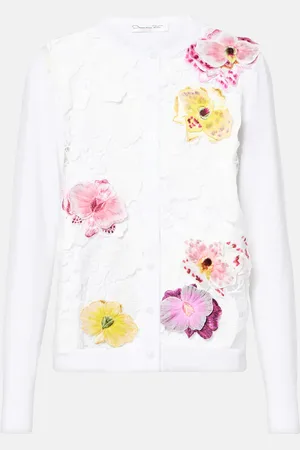 Oscar de la Renta Cardigan in misto cotone con applicazioni floreali