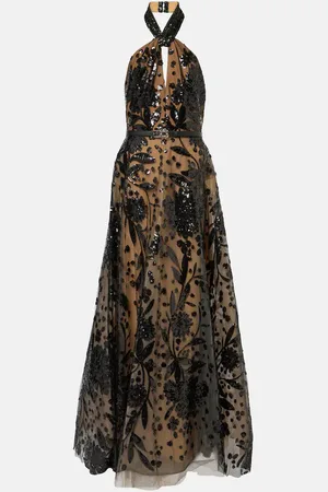 Elie saab Abito lungo in tulle con paillettes