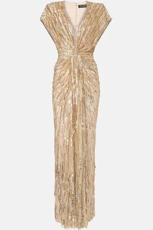 Jenny Packham Abito lungo Zola in tulle con paillettes