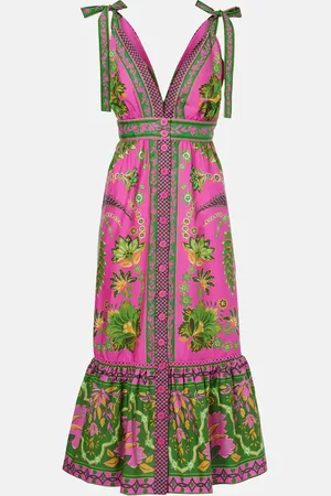 Farm Rio Abito midi Ana Tapestry Pink in cotone