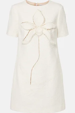 Oscar de la Renta Abito Orchid in tweed di cotone con ricamo