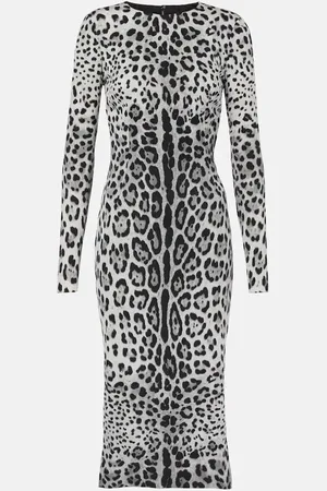 Dolce & Gabbana Abito midi in misto seta con stampa leopardata