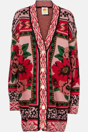Farm Rio Cardigan Flower Tapestry con intarsio