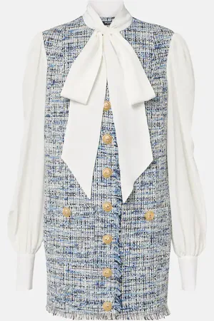 Balmain Abito corto in tweed di misto cotone