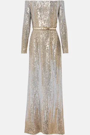 Elie saab Abito lungo off-shoulder con paillettes