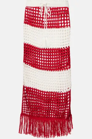 Farm Rio Gonna lunga in crochet di cotone a righe
