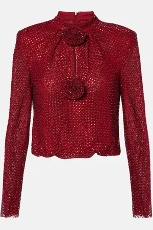 Self-Portrait Blusa in mesh con cristalli