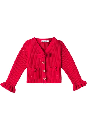 Self-Portrait Cardigan in maglia a coste con volant