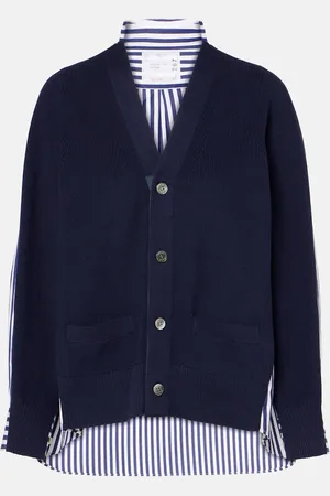 SACAI Cardigan in cotone a righe con popeline