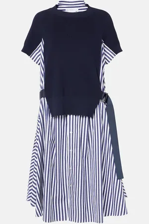 SACAI Abito midi in cotone a righe