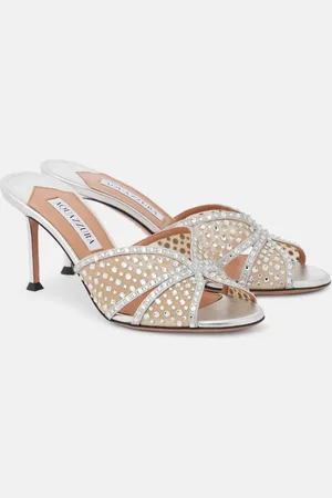 Aquazzura Mules in mesh con pelle e cristalli