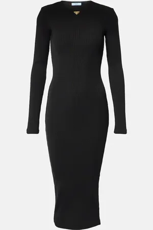 Prada Abito midi in maglia a coste con logo