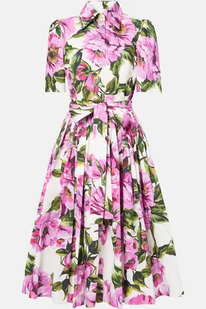 Dolce & Gabbana Abito midi in cotone con stampa floreale