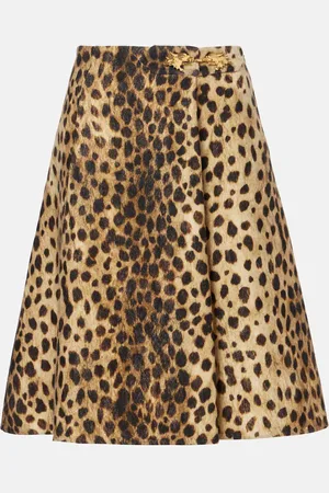 VALENTINO Gonna midi in lana con stampa leopardata