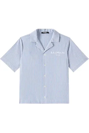 Balmain Camicia in misto cotone a righe con logo