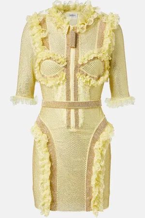 Self-Portrait X Christopher Kane - Abito corto in mesh con cristalli e pizzo