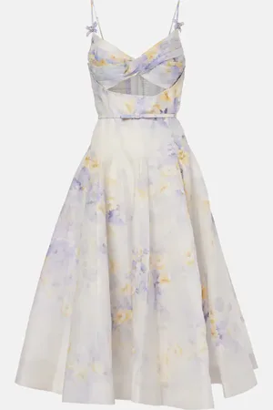 ZIMMERMANN Abito midi in lino e seta con cut-out
