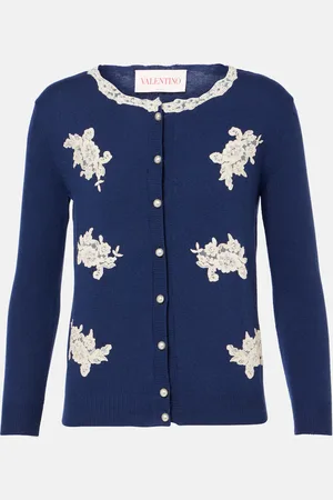 VALENTINO Cardigan in lana vergine con pizzo