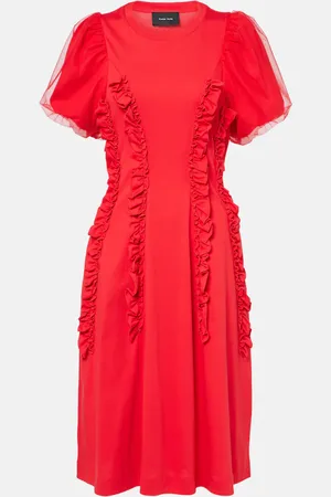 Simone Rocha Abito midi in tulle di cotone con volant