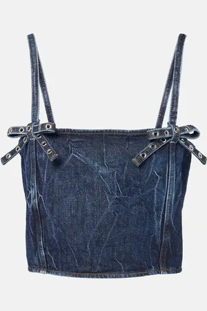 Ganni Top cropped di jeans con fiocco