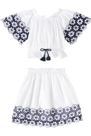 PATACHOU Top e gonna in cotone con ricamo