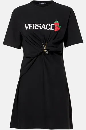 VERSACE Abito corto in cotone con logo