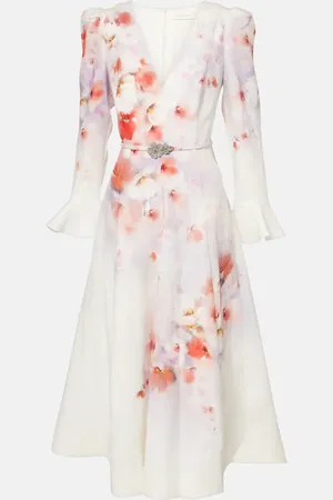 ZIMMERMANN Abito midi Crush in lino con stampa
