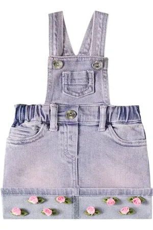 MONNALISA Baby - Abito in denim con applicazioni floreali