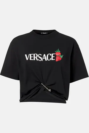 VERSACE T-shirt cropped in cotone con stampa