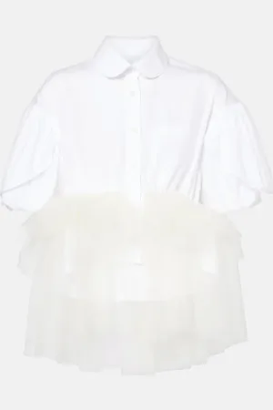 Simone Rocha T-shirt cropped in cotone con tulle