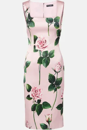 Dolce & Gabbana Abito midi in raso con stampa floreale
