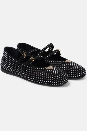 Prada Ballerine in suede con logo e cristalli