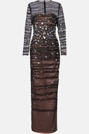 Safiyaa Abito lungo Defne in tulle con paillettes