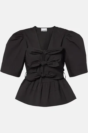 Ganni Top in misto cotone con fiocco
