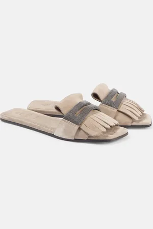 Brunello Cucinelli Slippers in suede con frange