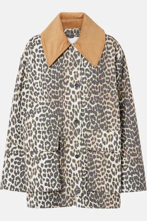 Ganni Giacca in canvas con stampa leopardata